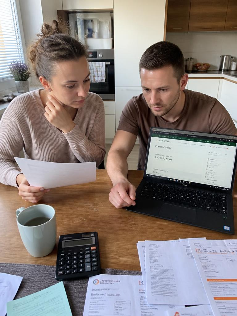 Muž pri kuchynskom stole prechádza svoje financie